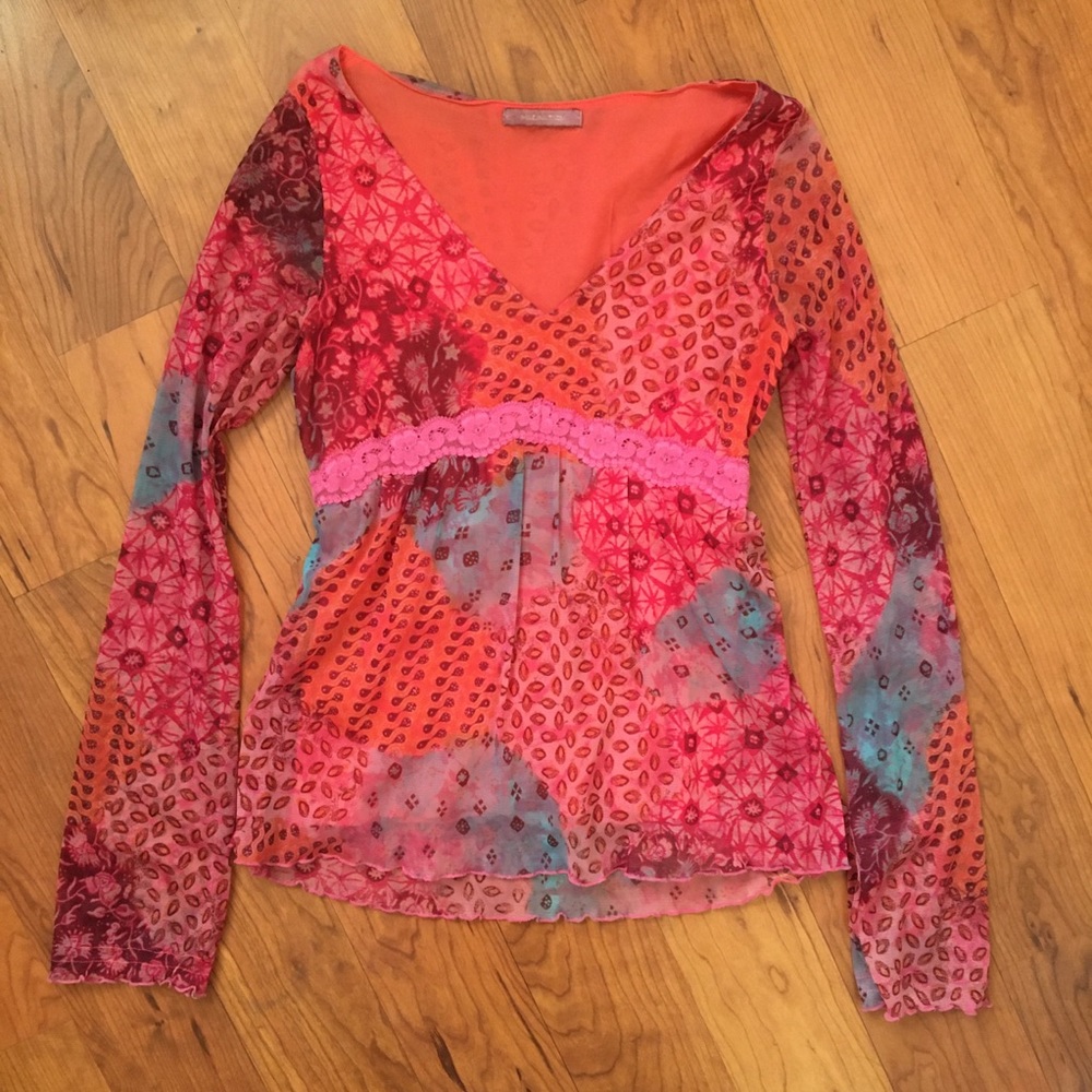 Imagination Long Sleeve V-Neck Mesh Top